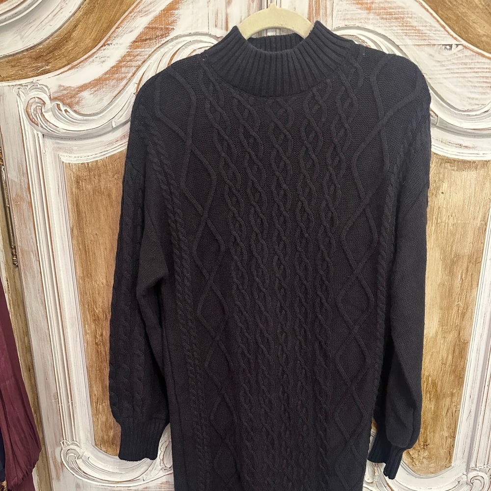 Guess Black Ribbed Knit Sweater Dress